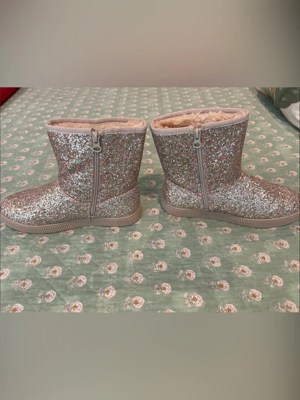 Cat & Jack Glitter Snow Boots - Pink/Silver Sparkle